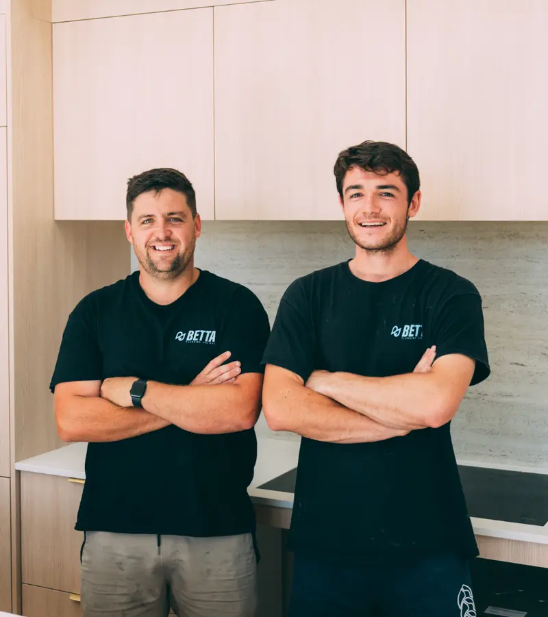Caleb and the team on a finished kitchen install