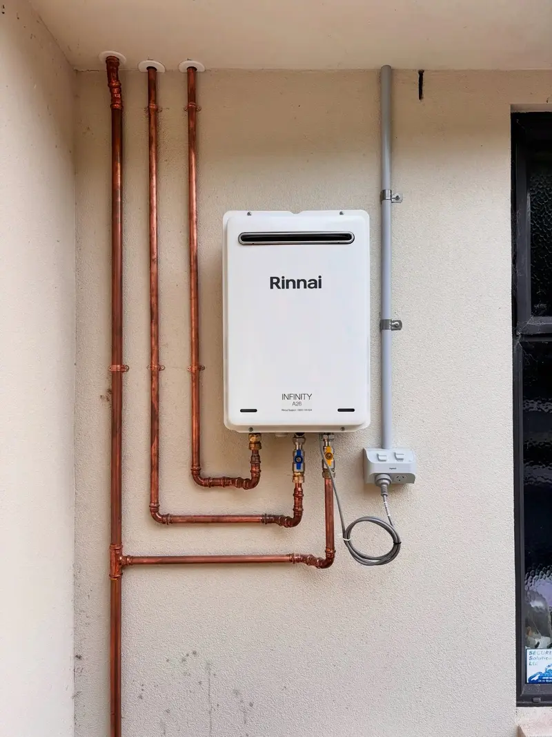Copper pipework on a continuous-flow install